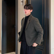 ASCLO春季新款韩版薄毛呢西服短款休闲显瘦潮流垫肩复古西装外套