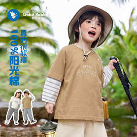 新款婴儿衣服假两件长袖t恤T2025秋装春秋男童宝宝打底衫儿童上衣