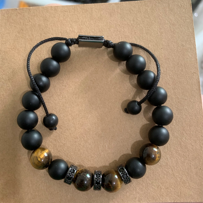Nuevo Amazon Venta caliente Tigre ojo piedra esmerilado tarjeta pulsera cobre incrustaciones ZIRCON pulsera hombres pulsera regalo