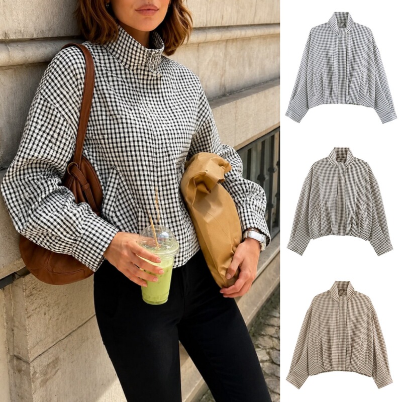In-Stock New Models Cross-Border Foreign Trade European and American Women's Clothing Amazon Aliexpress Vintage Fashion Plaid Jacket Coat Autumn and Winter