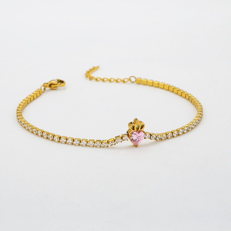 Heart Shape Pattern Elegant Simple Style Heart Shape Titanium Steel Zircon Tennis Chain Bracelets In Bulk