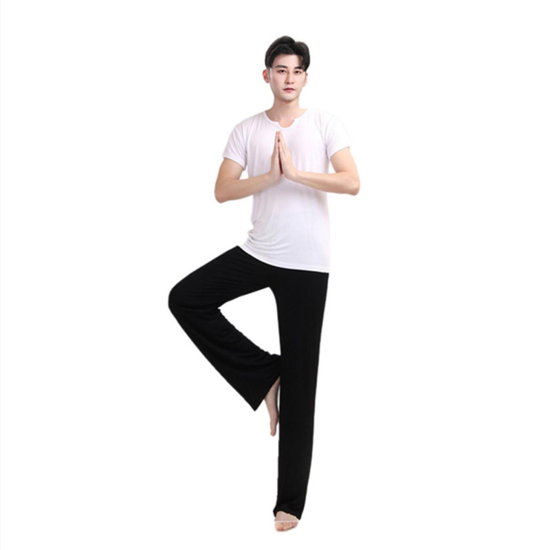 White U-neck short sleeve + black straight pants