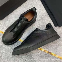 东莞原厂原单男鞋真皮平底舒适透气松紧带一脚蹬懒人鞋单鞋板鞋男