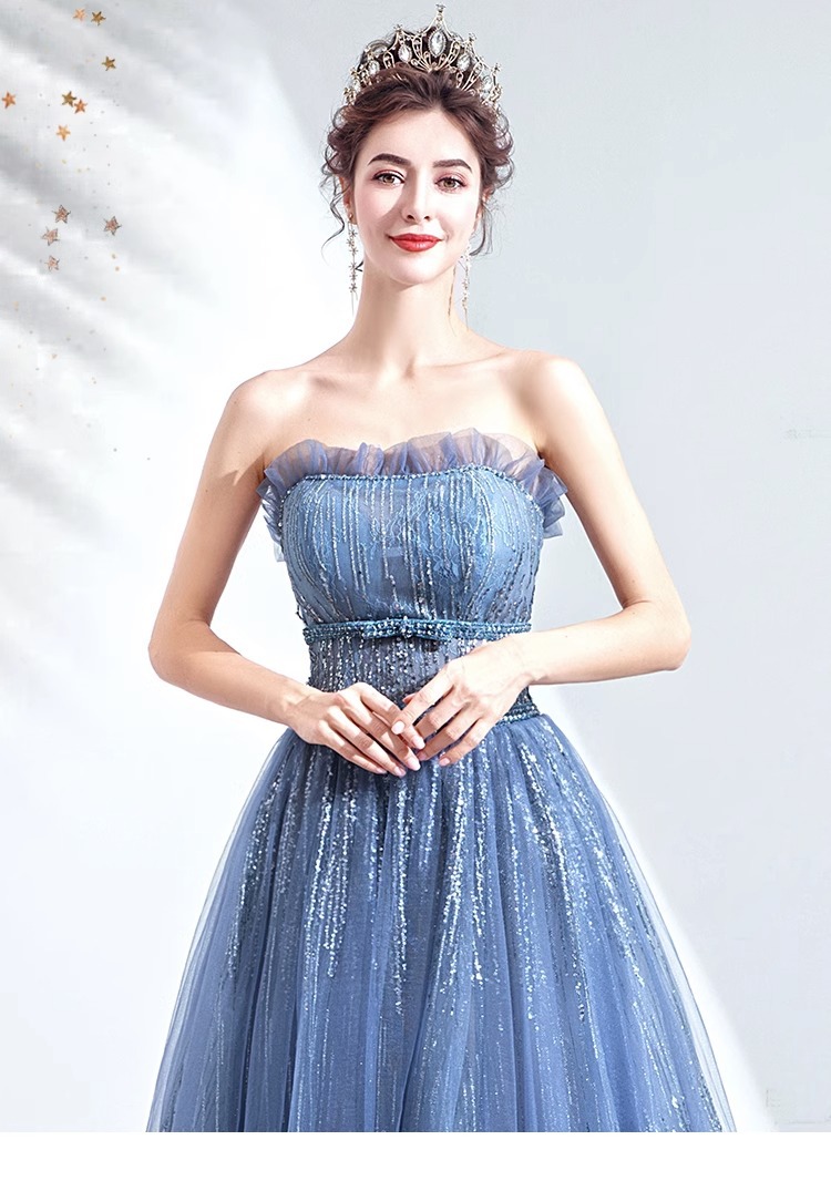 Vestido de noche azul para banquetes y actuaciones escénicas, nuevo modelo 2026, actuación individual, fiesta de mondanzas, examen artístico, elegante vestido de princesa.