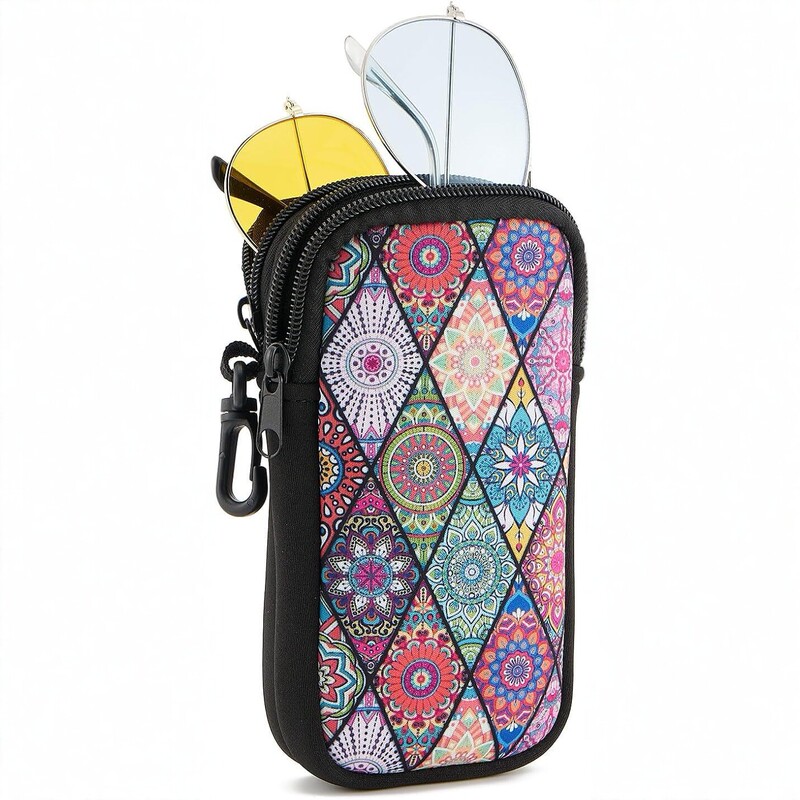Diving Material Glasses Case, Portable Zipper Sunglasses Storage Bag, Hanging Buckle Backpack, Mobile Phone Accessory Bag, Travel Storage