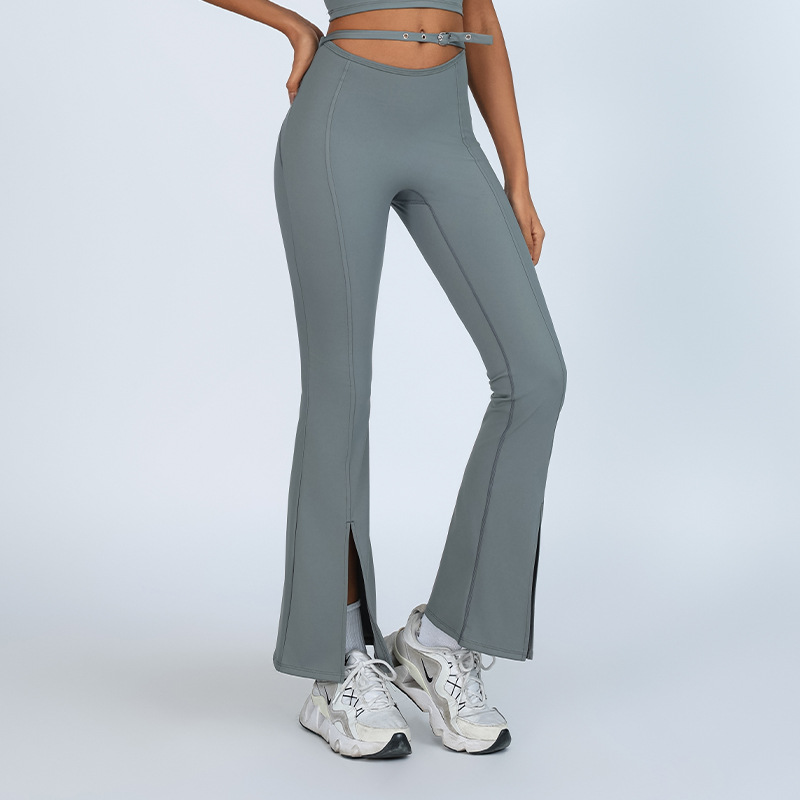 Nuevos pantalones de bocina de yoga cintura alta caderas entrenamiento deportivo de acondicionamiento físico botón de ojos de alta velocidad elástica secos pantalones de horquilla