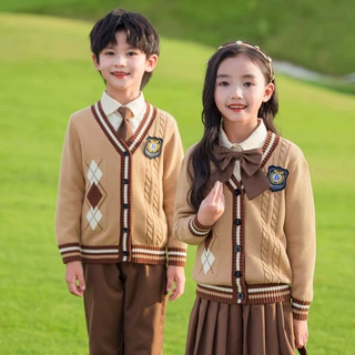 中小学生秋冬英伦风校服幼儿园园服春秋四件套针织毛衣表演服班服