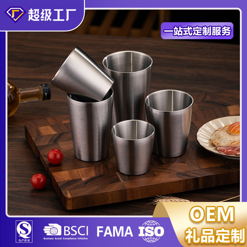 304 stainless steel double-layer cup, Korean-style restaurant dining cup, gold-colored anti-scald tea cup for kindergarten, beer cup