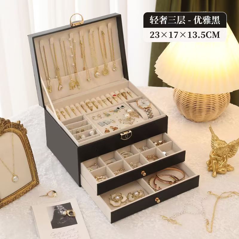 ジュエリー収納ボックス、ハイエンドの絶妙なネックレス、イヤリング、ゴールドハンドジュエリー、イヤリング、ジュエリーボックス、大容量、2025 スタイル|undefined