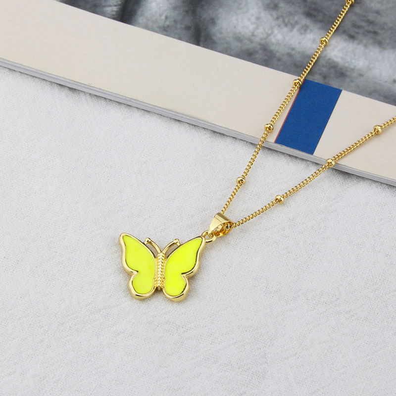 European and American Ins CrossBorder New Arrival Butterfly Necklace Womens Foreign Trade in Stock Simple Colorful Oil Necklace Copper Pendant Ornamentpicture4