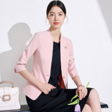 高端无领西装套装裙女春夏职业正装主持人上镜小西服连衣裙两件套