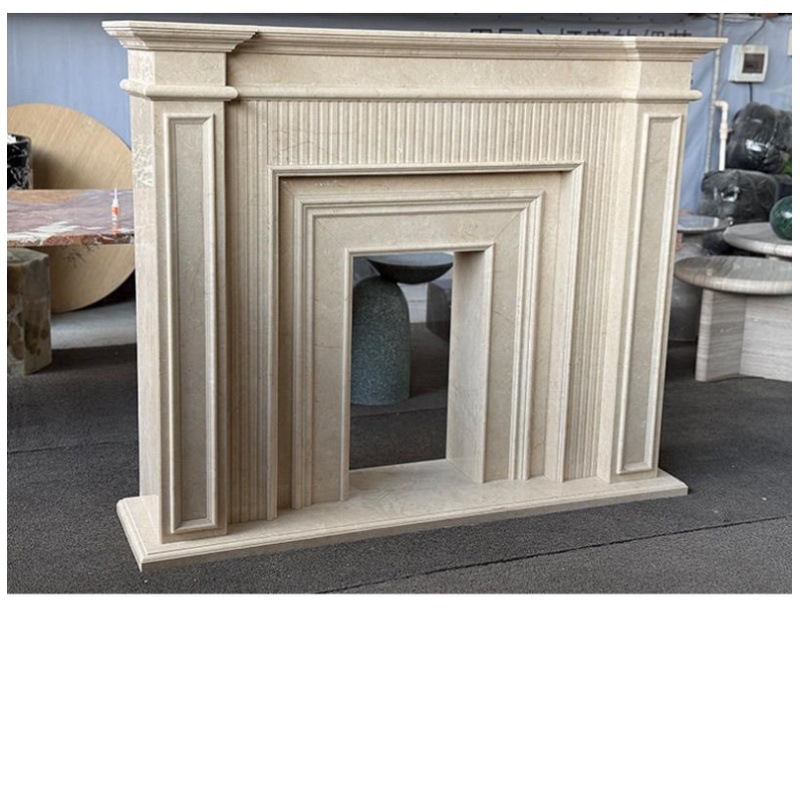 天然大理石米白洞简约壁炉别墅酒店大平层客厅取暖石材装饰