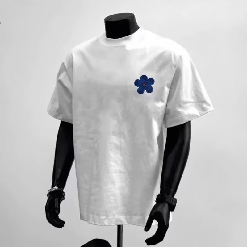 New summer heavyweight short-sleeved round neck men's top, Korean style, fashionable unisex casual trendy loose top