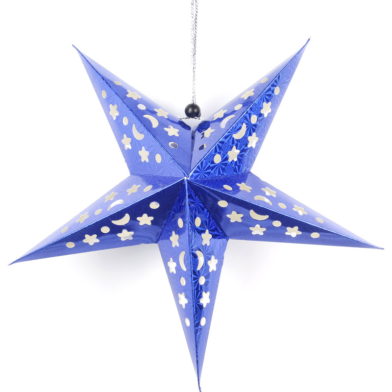 Suministros de decoración de Navidad láser hueco estrella de cinco puntas Festival cumpleaños centro comercial escena diseño tridimensional estrella colgante