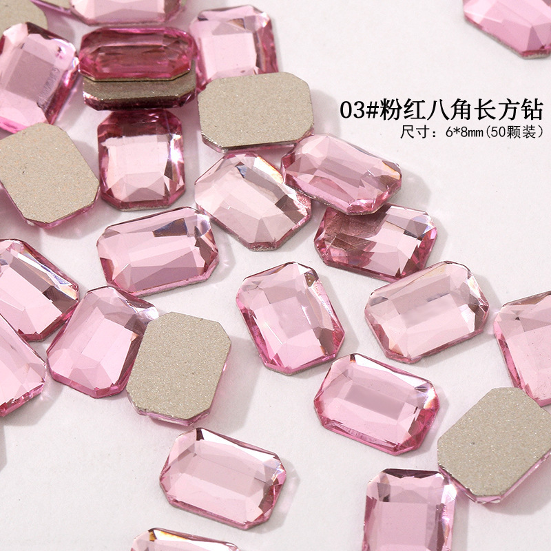 Nail art octagonal drill multi-cut 6*8 large drill Super Flash nail drill jewelry wholesale K9 crystal flat-bottomed special-shaped drill