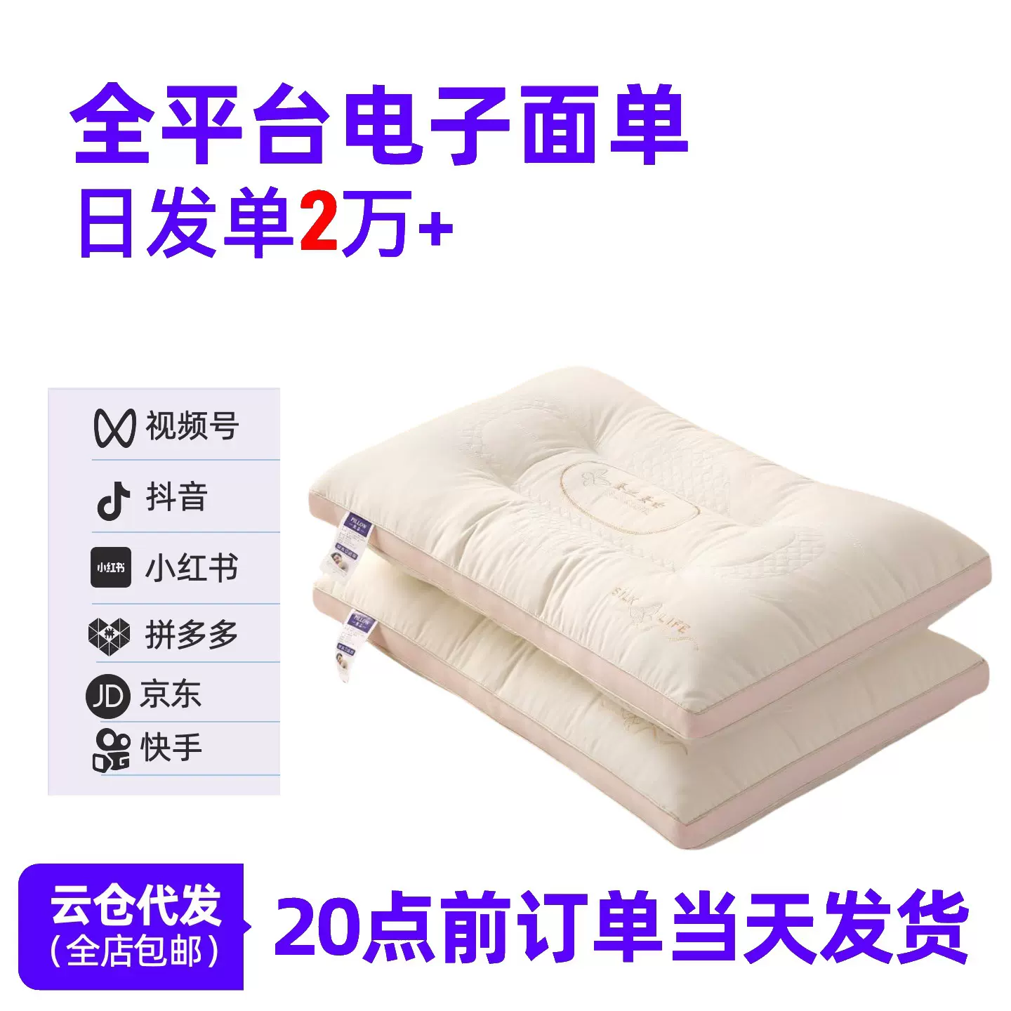 绣花蚕丝蛋白枕头枕芯家用单个护颈椎助睡眠学生宿舍不塌陷