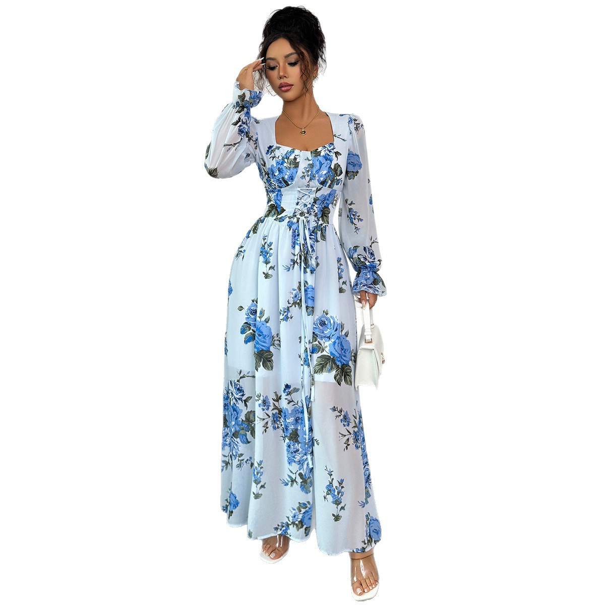 Women's Elegant Simple Printed Long Sleeve Dress Ruffled Trim Autumn Winter Fashion Offering Both Style And Comfort_ecoleips.com