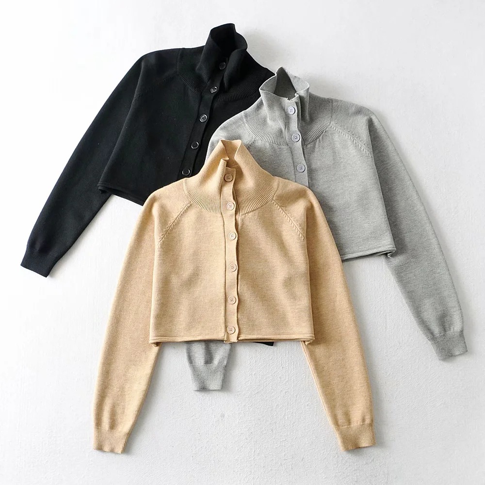 slim short knit high waist curled cardigan NSAC20946