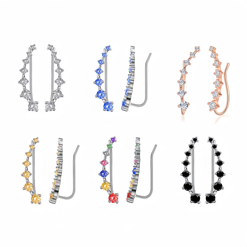 Cross-Border Korean Seven-Star Zircon Earrings with Diamond-Encrusted Ear Hooks, Seven Rhinestone Colorful Earrings for Women with Square and Round Faces