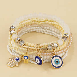 跨境爆款手掌恶魔之眼吊坠米珠多层手链时尚轻奢叠戴手串饰品手饰