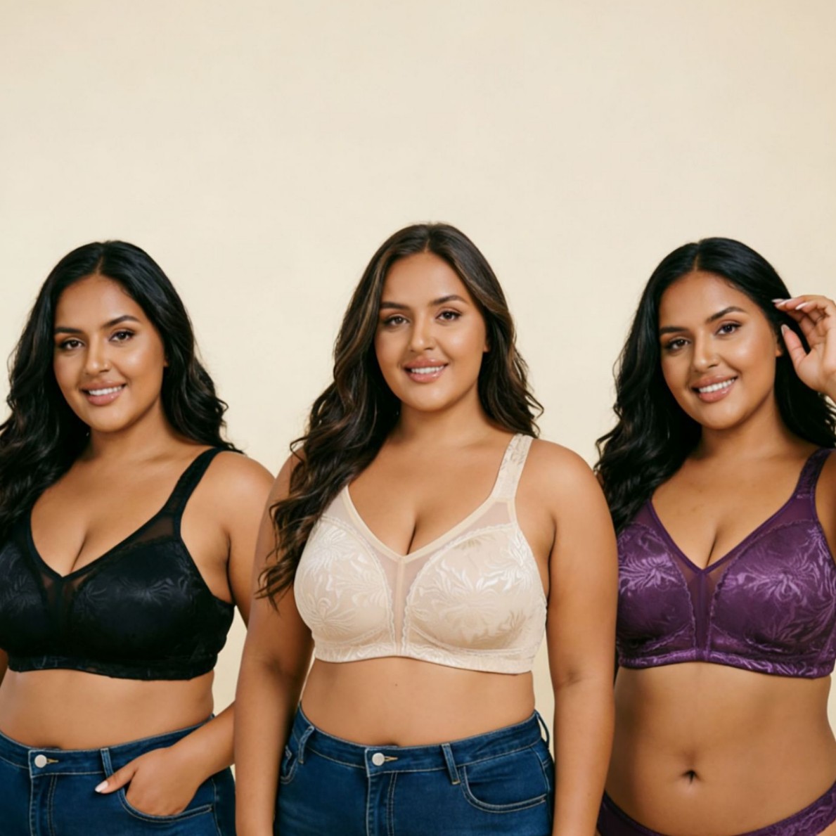 Cross-Border Plus-Size Bra Without Underwire, Jacquard Embroidery Lace Lingerie, Minimizer for Large Busts, Push-Up, Exclusively Available on Amazon and Temu