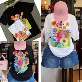 240g重磅纯棉涂鸦印花短袖Kitty猫印花短袖新款宽松韩版潮流短袖