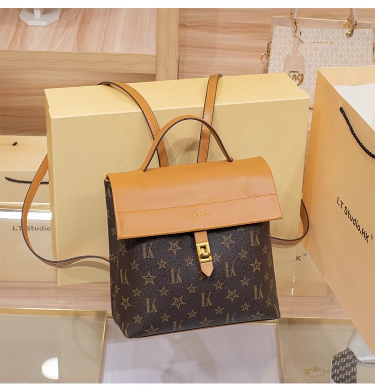 Ba lô da thật Hồng Kông cỡ lớn dành cho nữ kiểu mới xuân hè — kaki, nâu chi tiết 8