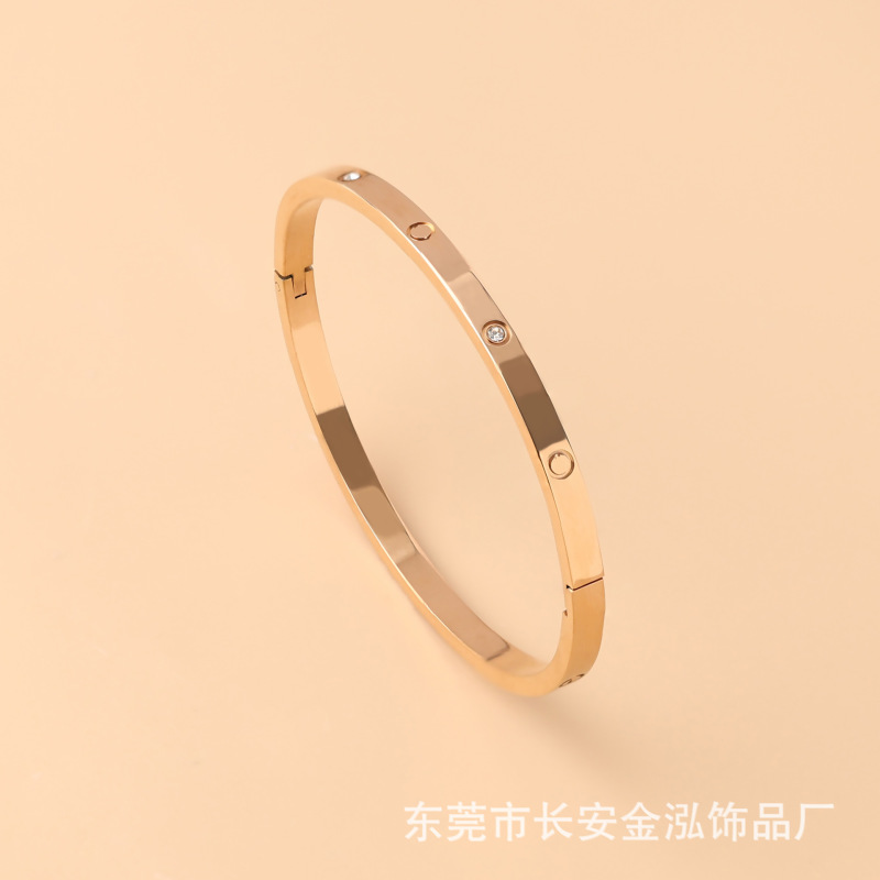 跨境不锈钢手镯女高级感电镀不掉色圆圈手环镶钻轻奢钛钢流行饰品|undefined