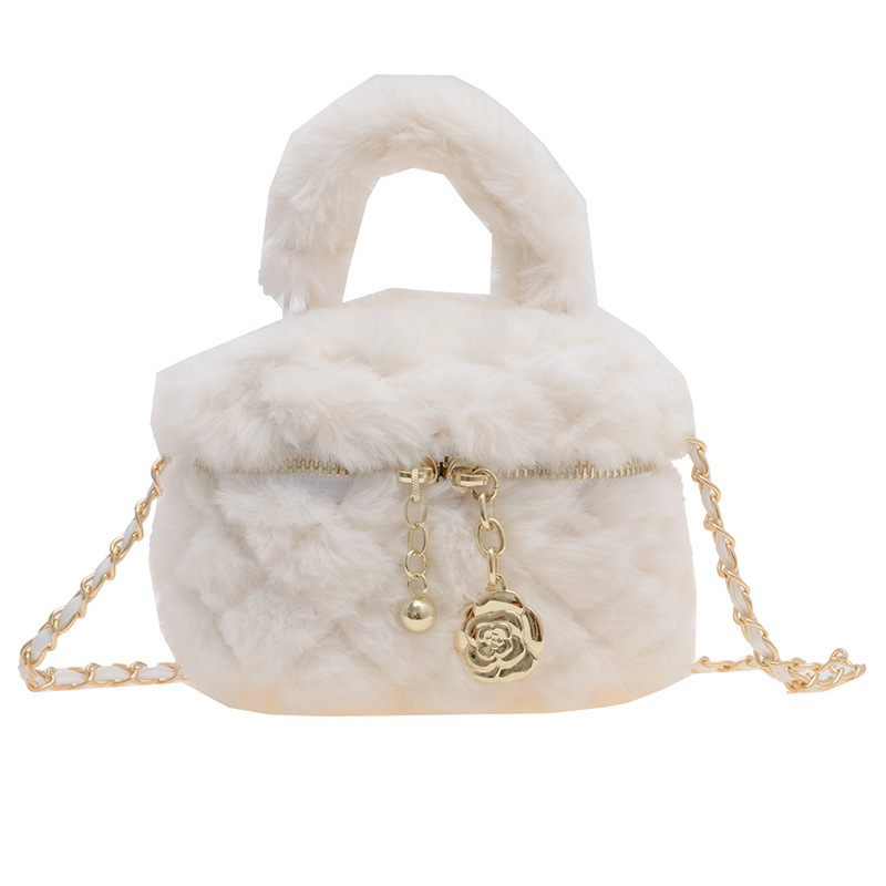 Bolsa de felpa para niñas 2023 otoño e invierno nuevo bolso mini hombro crossbody niños rombo cadena bolsa