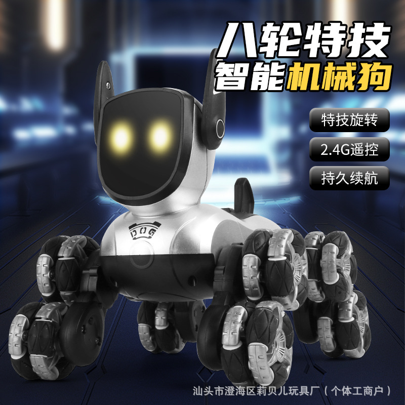 Gestos eléctricos robot perro coche de control remoto acrobacias mecánicas de ocho ruedas robot perro inteligente voz brazo oscilante escalada juguete perro