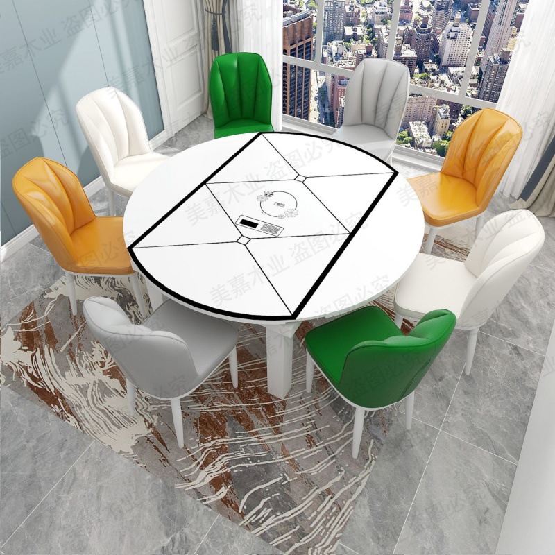 实木餐桌椅现代简约餐桌折叠伸缩小户型圆桌组合家用电磁炉饭桌
