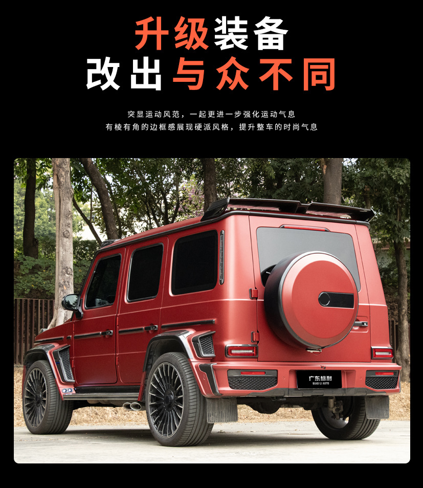 Mercedes-Benz G-Class W464/465, modified to W465 G900 style, including front and rear bumpers, engine cover, wheel arches, and spare tire cover – a complete set