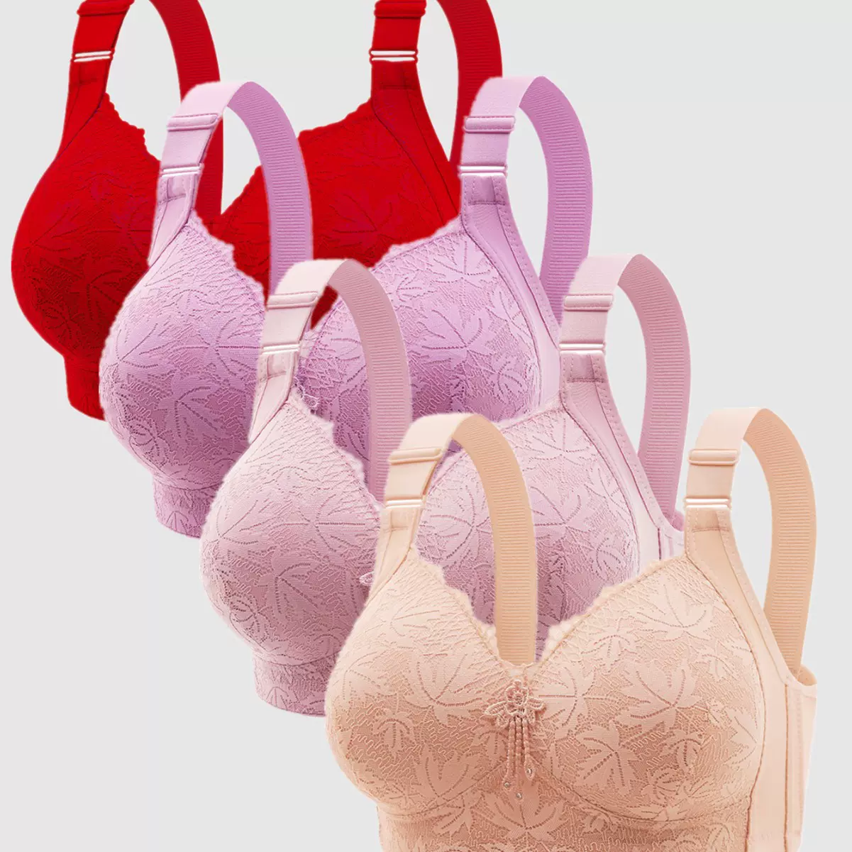 新款女士大码薄款透气无钢圈内衣舒适聚拢侧收防下垂中老年文胸