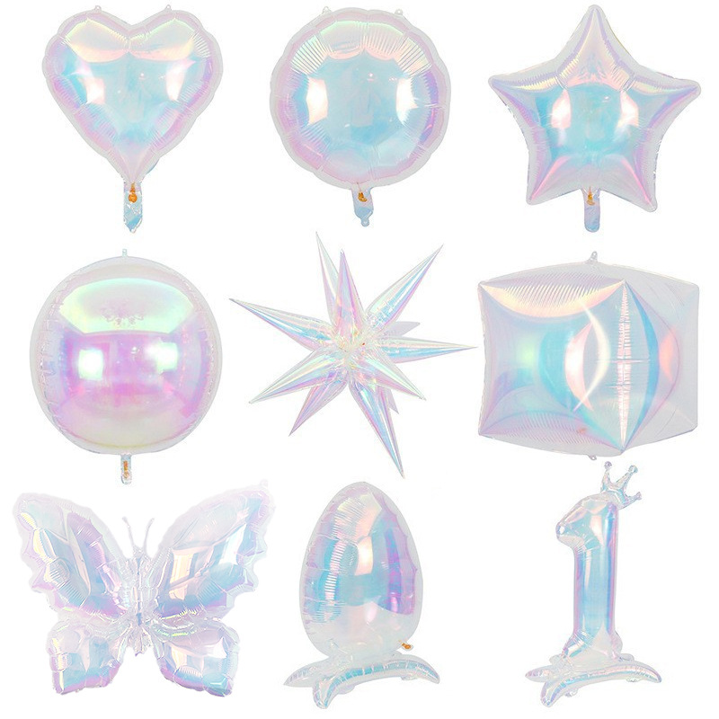 新款炫彩圆形气球炫彩五角星炫彩爱心生日派对求婚铝膜气球
