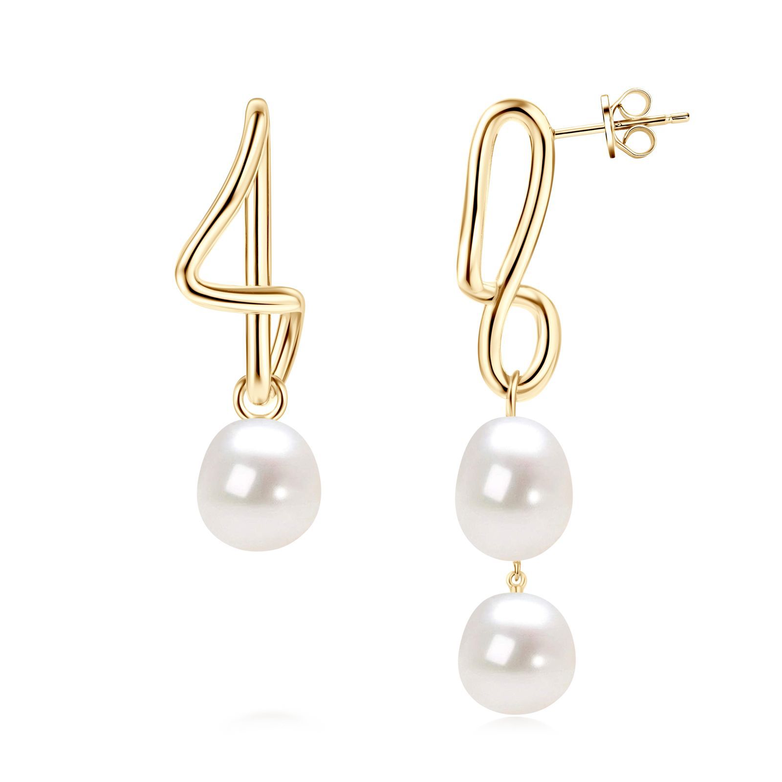 Elegant and Unique Ladies Pearl Earrings in Asymmetrical Design, 925 Sterling Silver Jewelry for Women