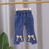 Autumn jeans, children's flared trousers girl's with bow, children's clothing