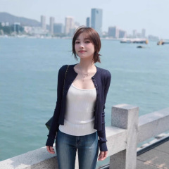 早秋季慵懒风藏蓝针织开衫吊带两件套2025新款短款小上衣毛衣外套