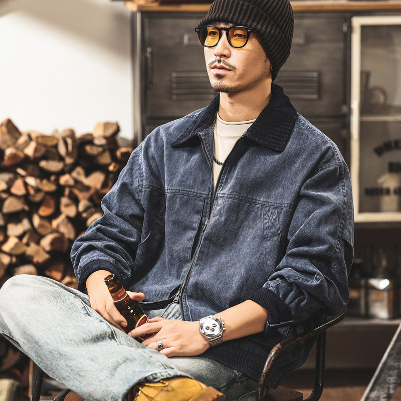 American classic retro washed twill work jacket for men, autumn trendy loose-fitting short barn-style coat for men
