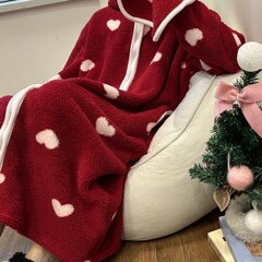 【实拍】鸿楠圣诞新年红色爱心毛绒拉链睡衣厚保暖家居服睡袍连帽