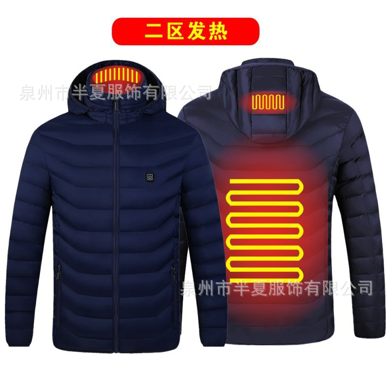 Venta caliente de la zona inteligente 9 de calefacción de carga ropa acolchada de algodón ropa de calefacción de los hombres con capucha ropa acolchada de algodón ropa de calefacción transfronteriza al por mayor