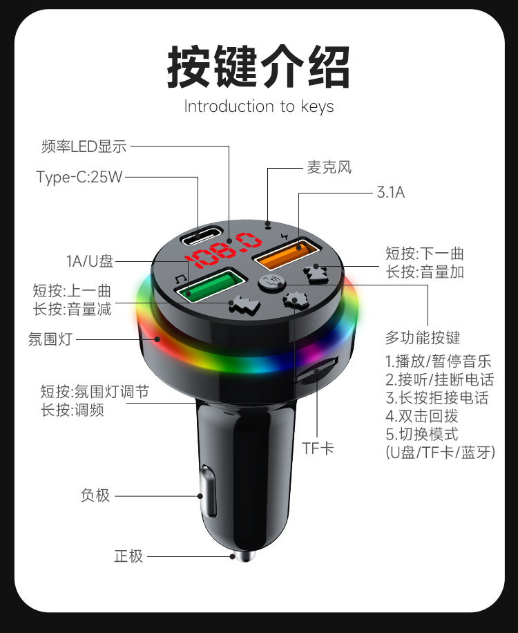 Bluetooth Car MP3 Player FM Transmitter USB Charger QC3.0
