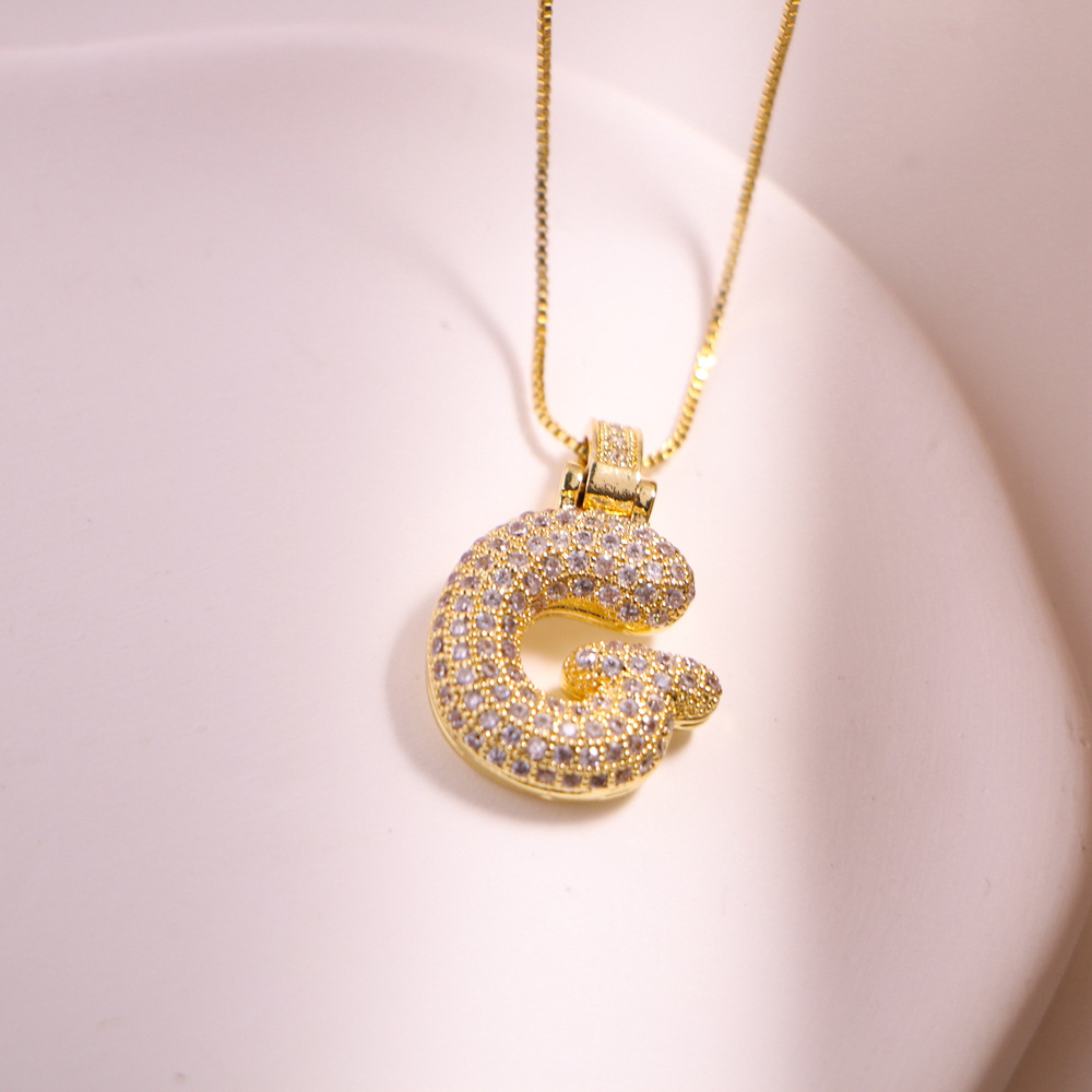 Copper Material Vintage Style Letter Copper Plating Inlay Zircon 18k Gold Plated Pendant Necklace