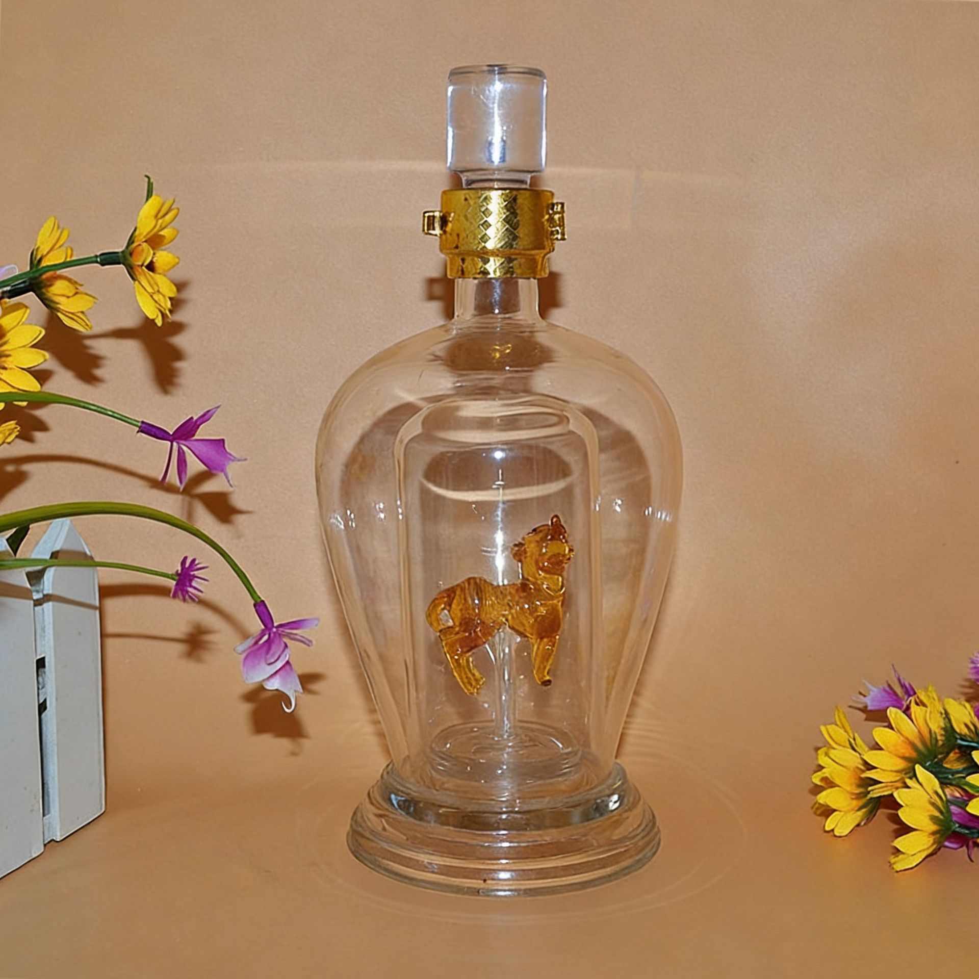 高硼硅玻璃礼品酒瓶500ML坛子透明内套内置猛虎型泡酒瓶密封