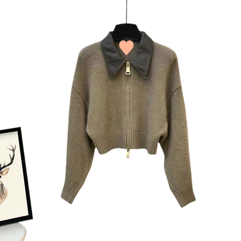 가을 세트 여성의 2023 새로운 플러스 사이즈 여성 칼라 지퍼 니트 카디건 하이 웨이스트 스커트 투피스 세트