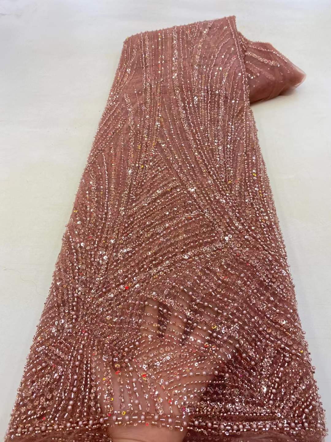 Francés con cuentas bordado de malla de lentejuelas vestido de novia vestido de tela de encaje con cuentas JX3435 image 11