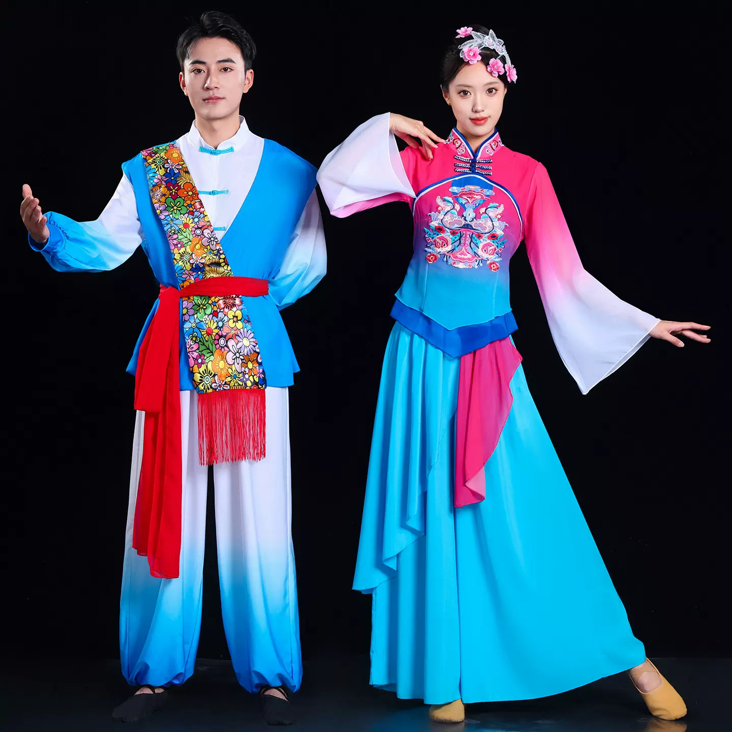 陕北秧歌表演新款服装古典舞民族飘逸中老年舞蹈中国扇子舞演出服