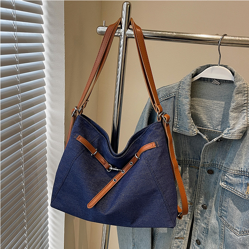 Bolsa de hombro de denim para mujeres 2025 primavera retro alta sensación bolso de hombro de gran capacidad tote bag de viaje