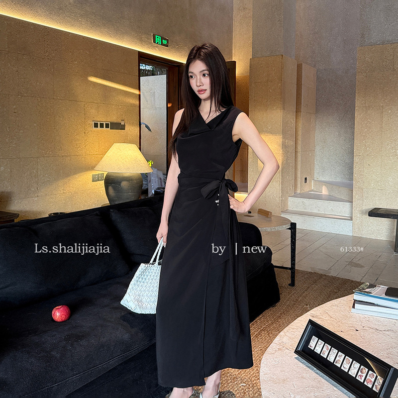 Ls Elegant and Stylish Solid Color Slim Fit Draped Collar Dress Guangzhou Shisanxing 2026 Summer New Dress 61333 Ls Elegant and Stylish Solid Color Slim Fit Draped Collar Dress Guangzhou Shisanxing 2026 Summer New Dress 61333