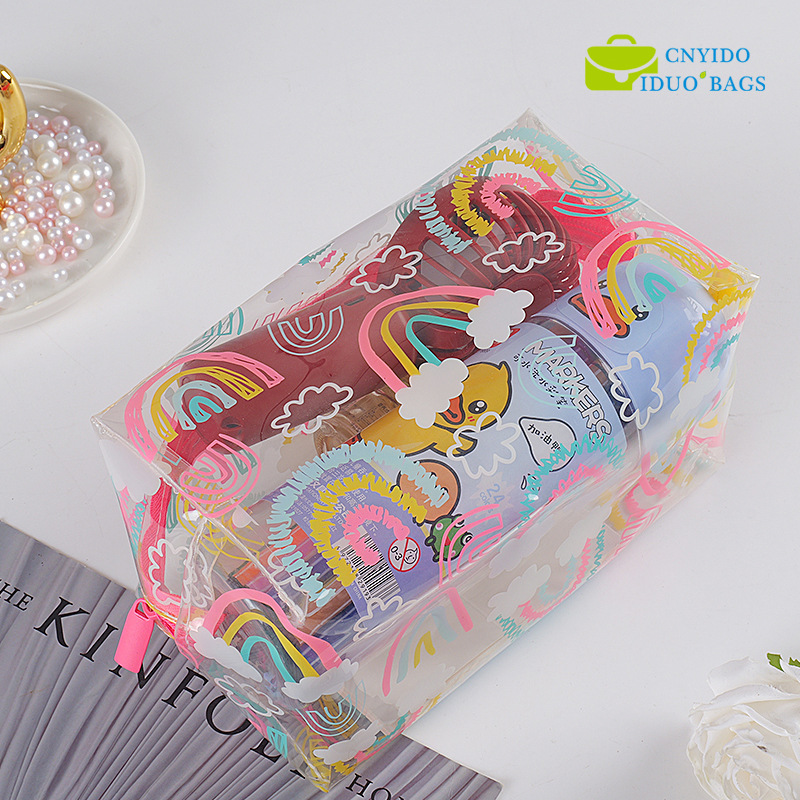 Spot tpu bag octogonal bag grueso antioxidante transparente impresión en color estuche para lápices bolsa cosmética almacenamiento fábrica de bolsas impermeables