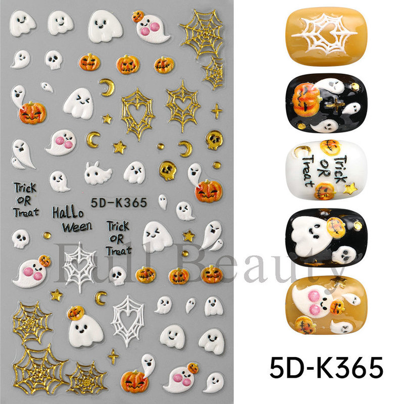 クロスボーダー新しいネイルアートステッカーハロウィン漫画黒猫カボチャゴースト 5D レリーフ立体ネイルステッカー|undefined
